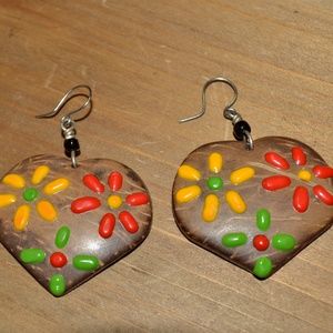 vintage Hawaiian painted flowers hook earrings
